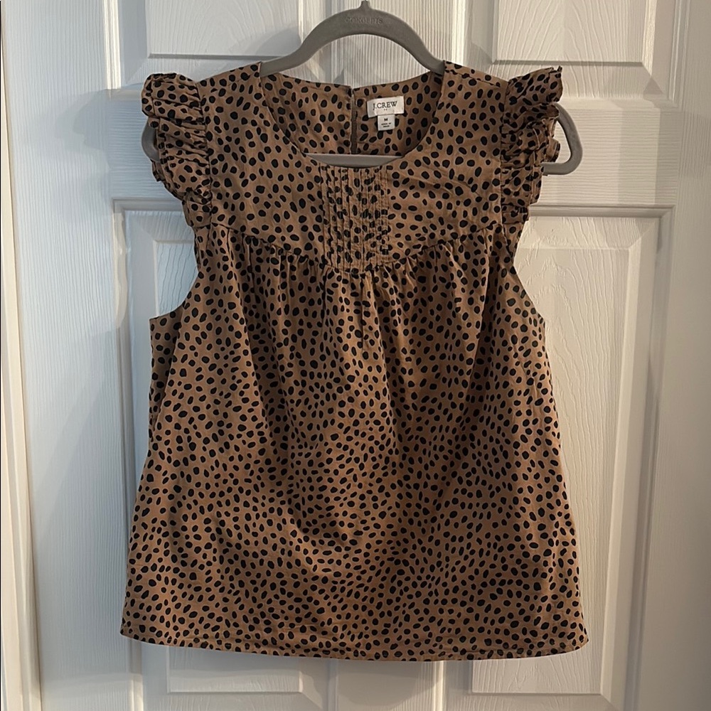 J. Crew Brown and Black Ruffled Sleeveless Blouse